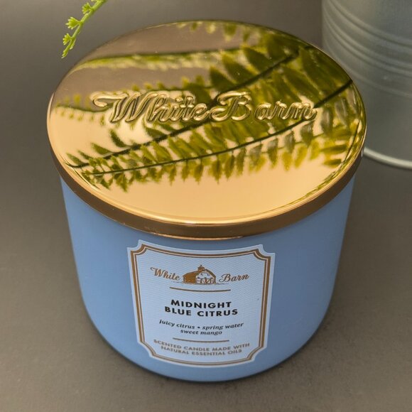 BBW Midnight Blue Citrus White Barn Bath & Body Works 3 Wick Candle - Picture 4 of 10